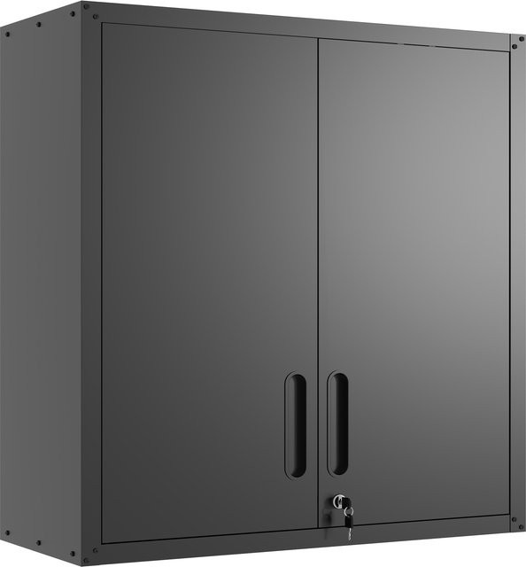 Schwenkbarer Metall-Wandschrank in Schwarz mit abschließbarer Tür und Regalfächern für Garage, Werkstatt oder Büro - Bild 1