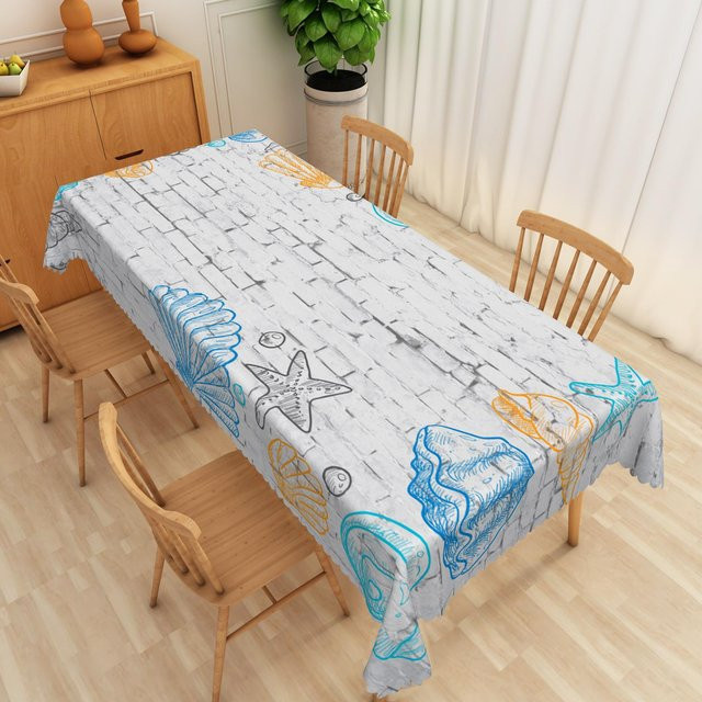Wasserdichte Tischdecke von JMG Household Supplies mit Ozeanblauem Muschel und Seestern Print, B/L: 100 x 140 cm, Grau/Blau/Weiß - Bild 1