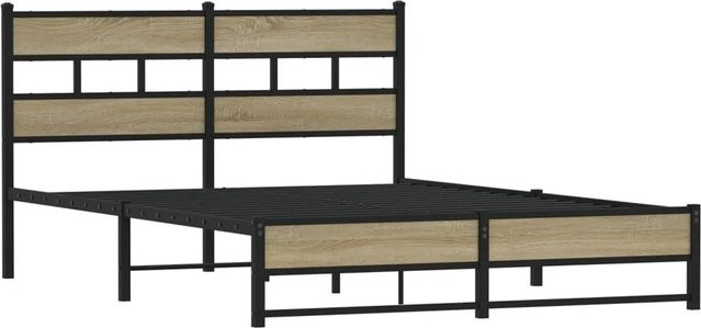 vidaXL Metallbett in Sonoma-Eiche ohne Matratze, Farbe Braun, B/T/H: 140 x 190 x 91,5 cm - Bild 1
