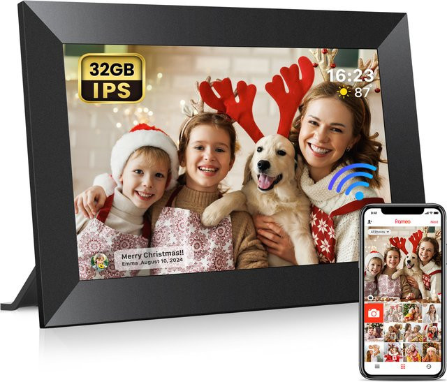 Frameo Digitaler Bilderrahmen 10,1 Zoll Schwarz mit 32 GB Speicher, Smart WiFi und 1280 x 800 IPS HD Touchscreen, Wandmontage-kompatibel - Bild 1