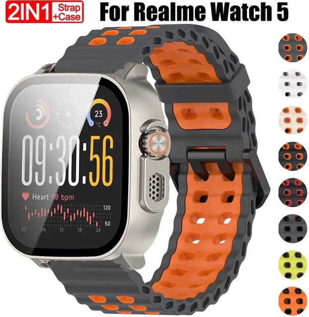 Realme Armbandzubehör, Silikonband und Hülle, Schwarz, Realme Watch 5 - Bild 1