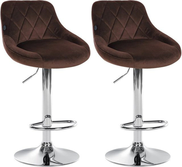 DELUKE 2er Set Barhocker FALON aus Samt in Braun mit silbernem Gestell, drehbar und mit Lehne, B/T/H: 46 x 49 x 83 cm - Bild 1