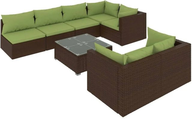 vidaXL 8-tlg Garten-Lounge-Set in U-Form aus braunem PE-Rattan mit Polsterkissen und Tisch - Bild 1