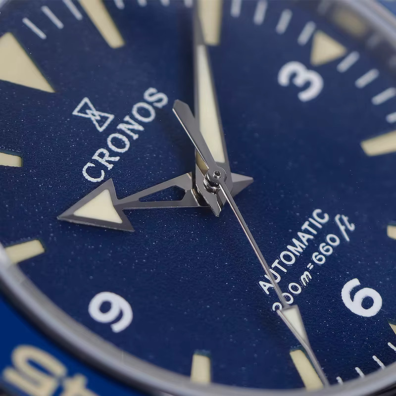 Cronos Sea Master 300 Diver Herrenuhr, Automatik, Edelstahl, Leder, Blau - Bild 2