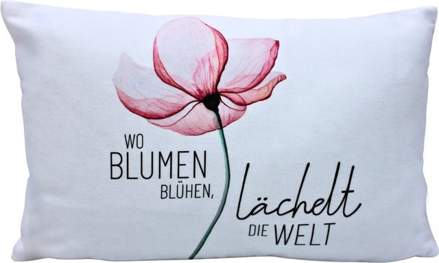 Dekohelden24 Zierkissen mit floralem Blumenmuster aus Baumwolle, B/H/T: 40 x 13 x 23 cm - Bild 1