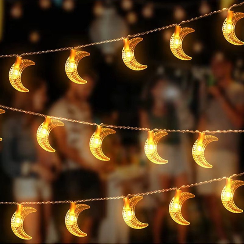 Cyuan LED Ramadan Lichterkette mit Mond und Sternen in Gold/Messing, batteriebetrieben, 1,5 m Länge - Bild 2