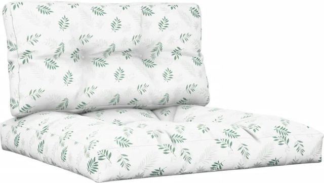 vidaXL Palettenkissen 2er-Set mit Blattmuster in Weiß und Grün aus wasserabweisendem Polyester - Bild 1