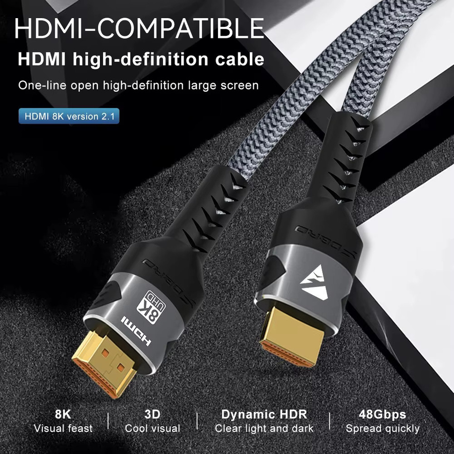 VAORLO HDMI 2.1 Kabel mit 48Gbps für 8K@60Hz und 4K@120Hz, unterstützt eARC und HDR für PC, PS5 und TV-Box - Bild 2