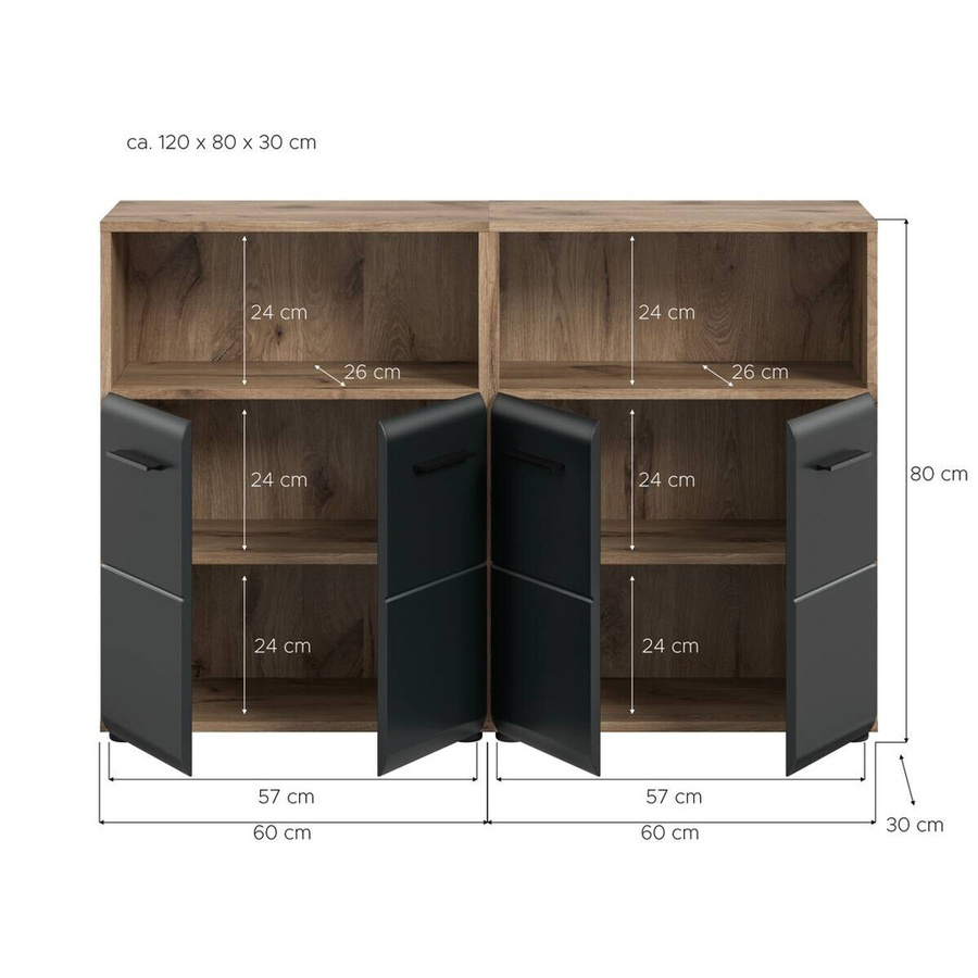 Badezimmer-Set xonox.home Ice Nox Oak Nachbildung in Schwarz Matt, 2-teilig, Breite: 120 cm, Höhe: 80 cm, Tiefe: 30 cm - Bild 3