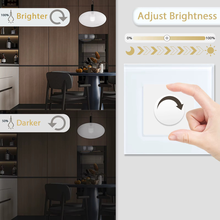 BSEED Dimmer-Lichtschalter mit verstellbarem Drehknopf aus Kristallglas in Gold und Transparent - Bild 4