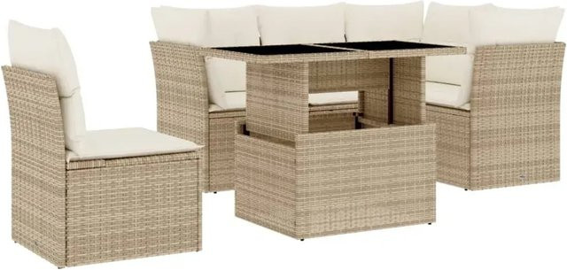vidaXL 6-teilige Garten-Sofagarnitur aus Poly-Rattan mit Kissen in Beige-Creme - Bild 1