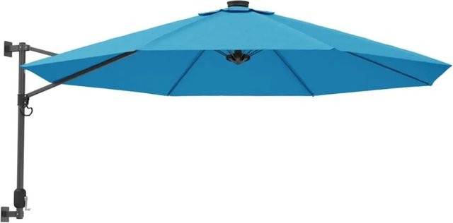 vidaXL Wand-Sonnenschirm mit LEDs in Meerblau aus Polyester und Aluminium, Durchmesser: 290 cm - Bild 1
