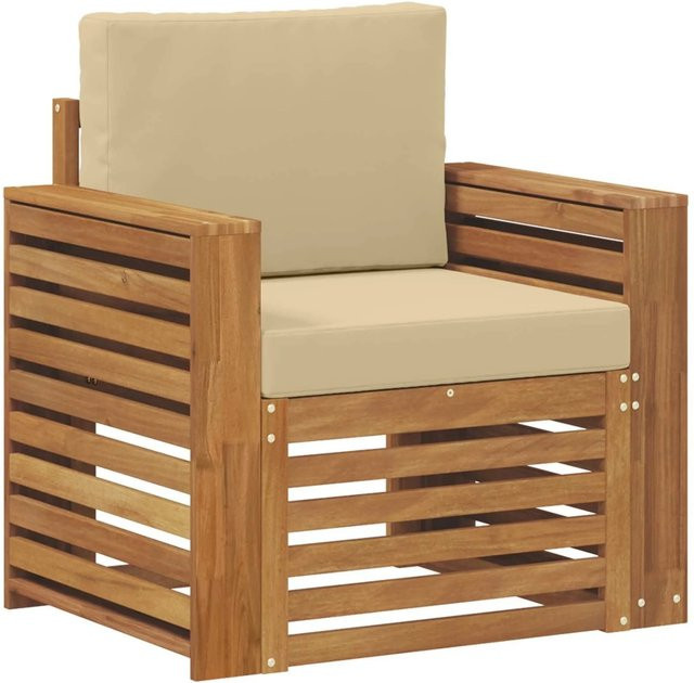 vidaXL Outdoor-Sofagarnitur aus Akazienholz mit Kissen in Natur-beige, B/T/H: 79 x 63 x 73 cm - Bild 1