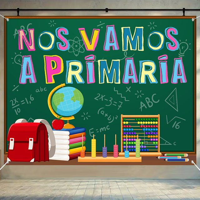 OURFETE Spanischer Grundschul-Hintergrund Nos Vamos A Primaria mit grüner Tafel zur Klassenzimmerdekoration in Grün und Multicolour - Bild 1
