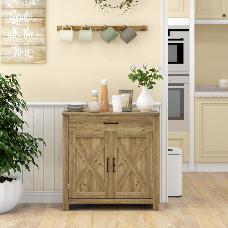 HOMCOM Küchenschrank im Landhausstil mit 2 Türen und Schublade, Buffet oder Sideboard in Holzoptik Braun, B/T/H: 80 x 39,7 x 80 cm - Bild 2