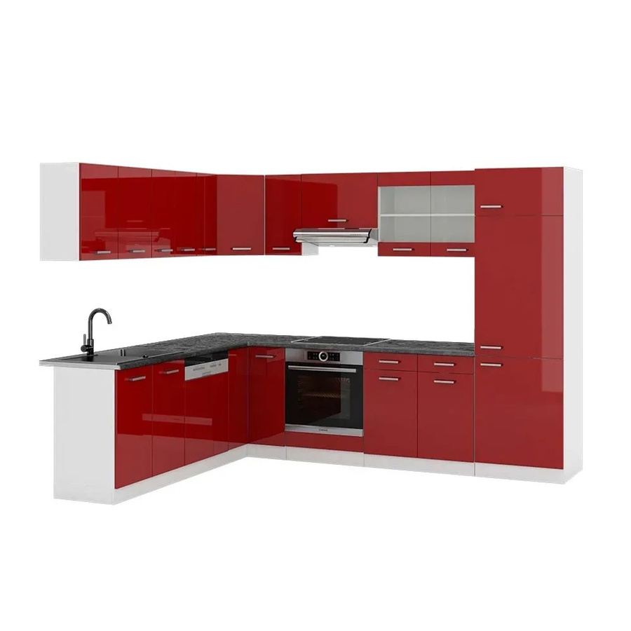 Vicco R-Line Eckküche modern in Bordeaux Hochglanz und Weiß mit Anthrazit B/T/H: 227 x 287 x 207 cm - Bild 2