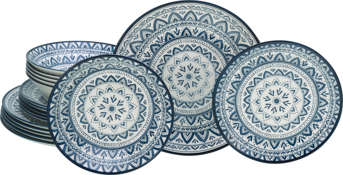 CreaTable Tafelservice Mexico 18-tlg. aus Steingut in Mexico Blue mit traditionellen Motiven - Bild 1
