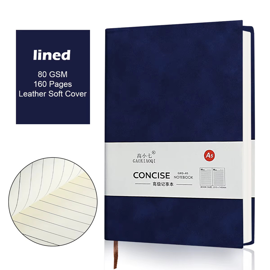 DOT DING Retro Notebook A5 mit weicher Kunstleder-Abdeckung, liniertes Notizbuch in Grau oder Blau - Bild 4