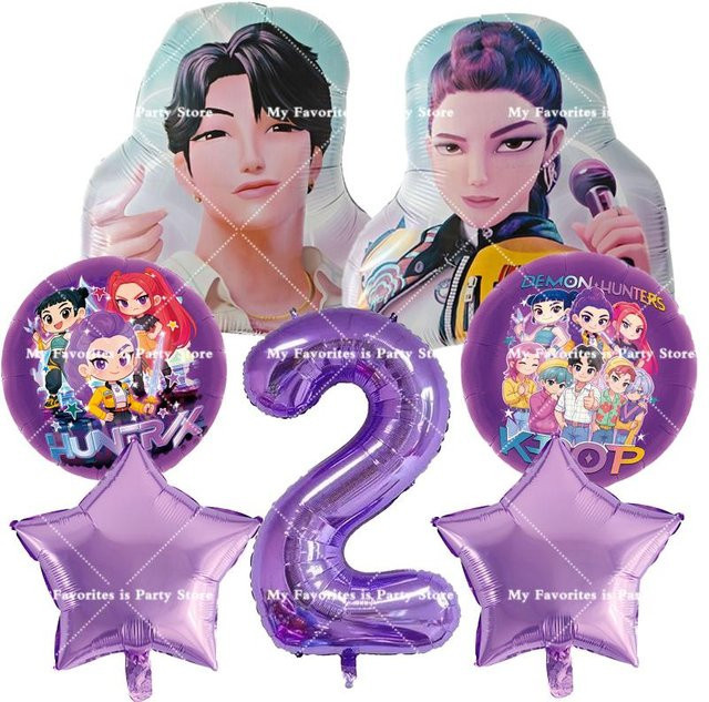Yiran toy 1 Kpop Dämonenjäger Geburtstag Ballon Set mit Zahlenballons und Folienballons für Partydeko - Bild 1