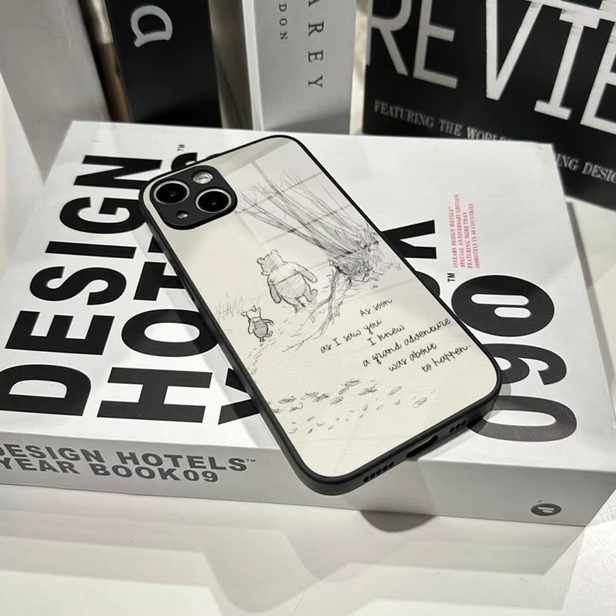Handyhülle mit Winnie the Pooh Zitaten aus gehärtetem Glas für iPhone 16 15 14 13 12 Pro Max Plus und Pro in Schwarz und Weiß von Potdemiel - Bild 5