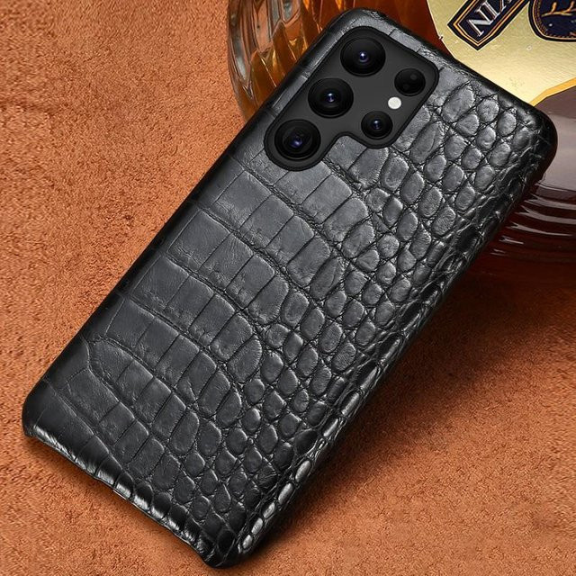 Echte Krokodilleder Handyhülle für Samsung Galaxy S26 S25 S24 S23 S22 S21 Ultra Plus A55 5G in Schwarz - Bild 1
