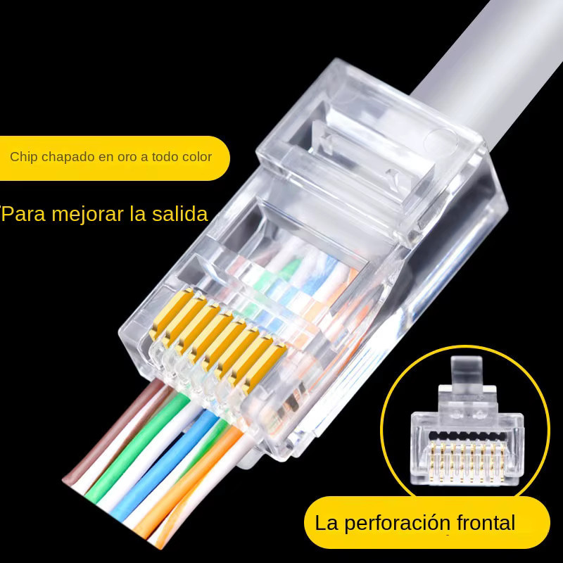 100 Stück Mrgabwte RJ45 Ethernet LAN Modulstecker Cat5 mit vergoldeten Kontakten in Transparent/Gold - Bild 2