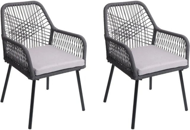 2er-Set MCW Gartenstühle O12 aus Aluminium mit Seilgeflecht Rope in Anthrazit und grauen Sitzpolstern - Bild 2