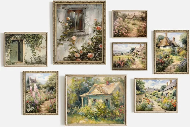 Potdemiel Wandkunst Leinwanddruck mit Rosen, Blumen und Efeu im Vintage Landhausstil, Mehrfarbig - Bild 1