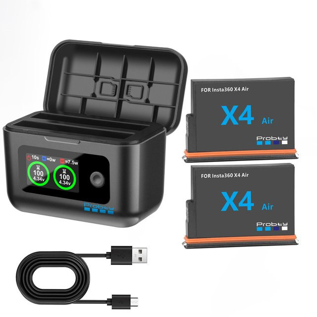 Insta360 X4 Air Akku Set mit 2100mAh und LCD 2-Slot-Schnellladegerät in Schwarz - Bild 1