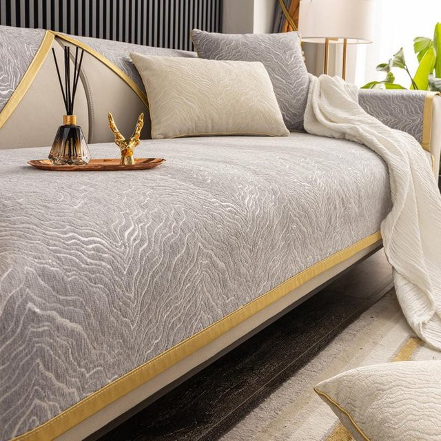 Rutschfestes Chenille Sofakissen mit Wasserwellen-Design in Grau, B/H: 70 x 70 cm - Bild 1