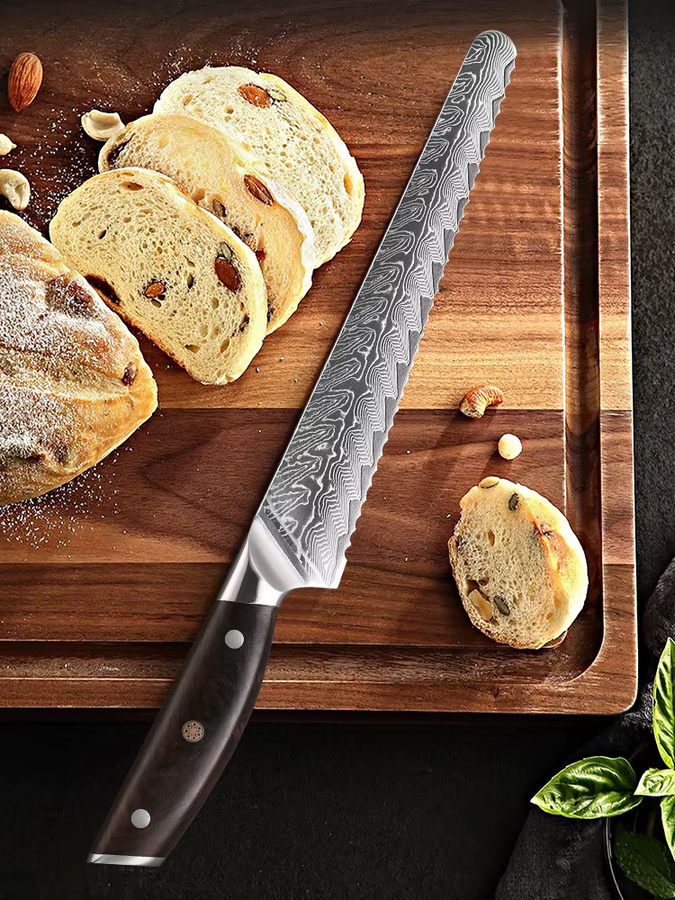 YIZEMA Brotmesser aus japanischem Damaststahl mit Holzgriff, gezahntes Profi-Küchenmesser, Länge: 20,3 cm - Bild 7