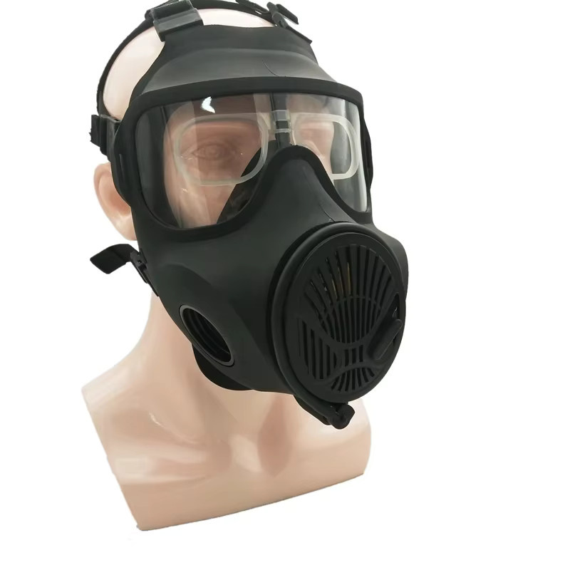 Schweißmaske Vollmaske Atemschutzgerät aus Brombutylkautschuk mit Doppelanschluss RD40 und elektrischem Verstärker in Schwarz - Bild 2