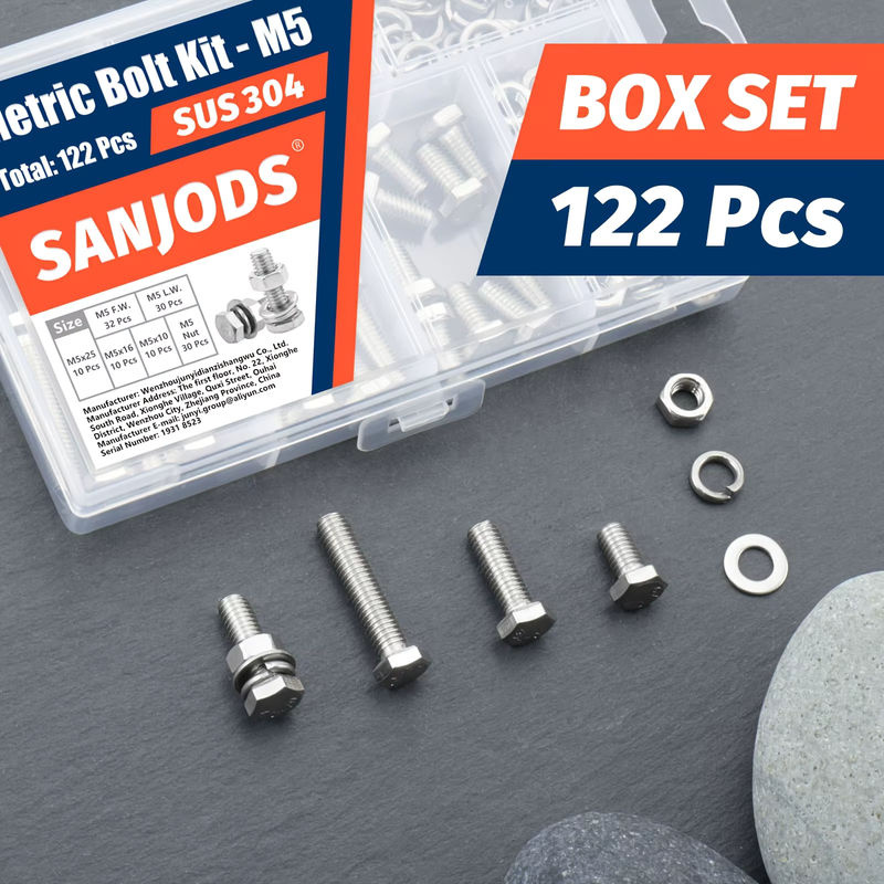 SANJODS Metrisches Bolzenset aus Edelstahl in Silber mit Sechskantschrauben, Muttern sowie flachen und Sicherungsscheiben (M4, M5, M6) - Bild 5