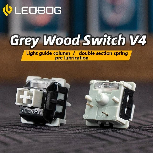 LEOBOG GreyWood V4 Lineare POM HIFI Schalter für mechanische Tastaturen, 5-Pin mit Light Guide, Grau - Bild 1