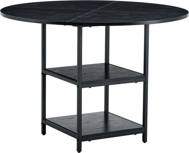 okwish Esstisch Rund mit doppelter Ablage aus MDF und Metallgestell in Nussbaum und Schwarz, B/T/H: 107 x 107 x 75 cm - Bild 1