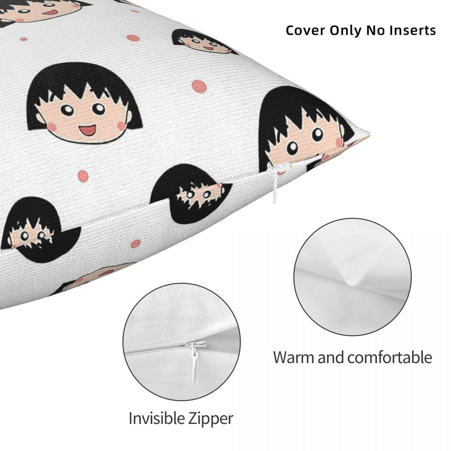 Chibi Maruko Chan Quadratischer Kissenbezug aus Peach Skin für Zuhause und Schlafzimmer, B/B: 18 x 18 cm - Bild 2
