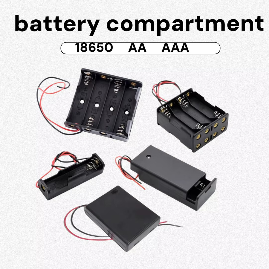 2er-Set AA Batteriehalter mit Schalter und Kabeln in Schwarz und Rot - Bild 2
