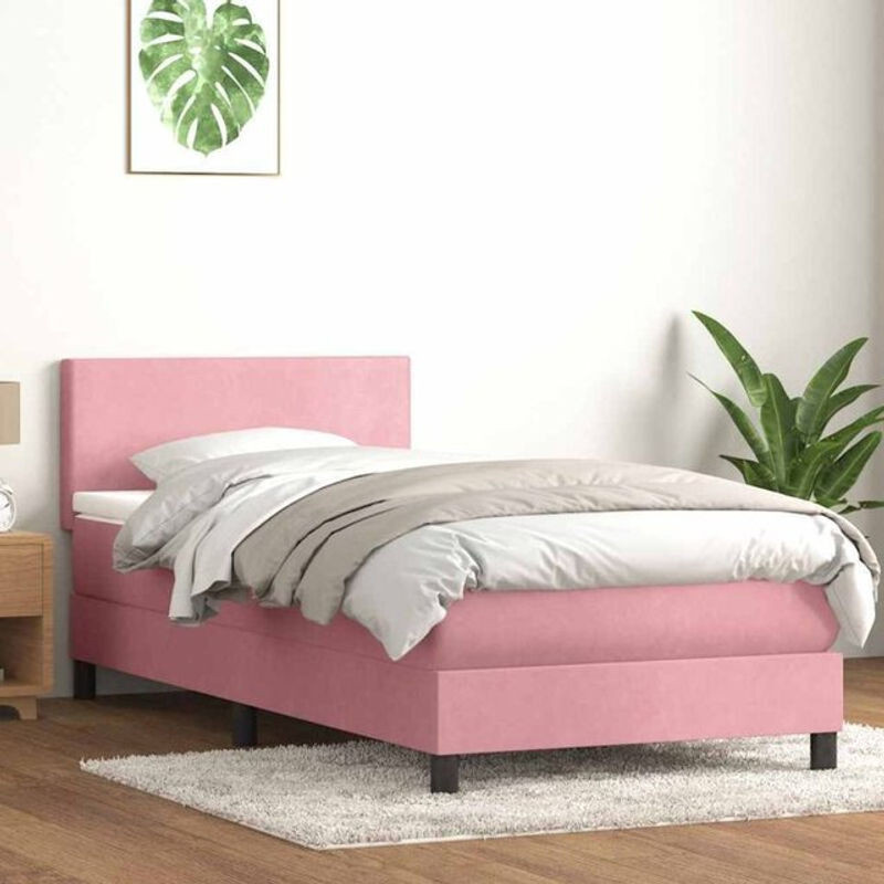 vidaxl Boxspringbett mit Matratze in Rosa und Weiß aus Samt, B/T/H: 90 x 210 x 78 cm - Bild 1