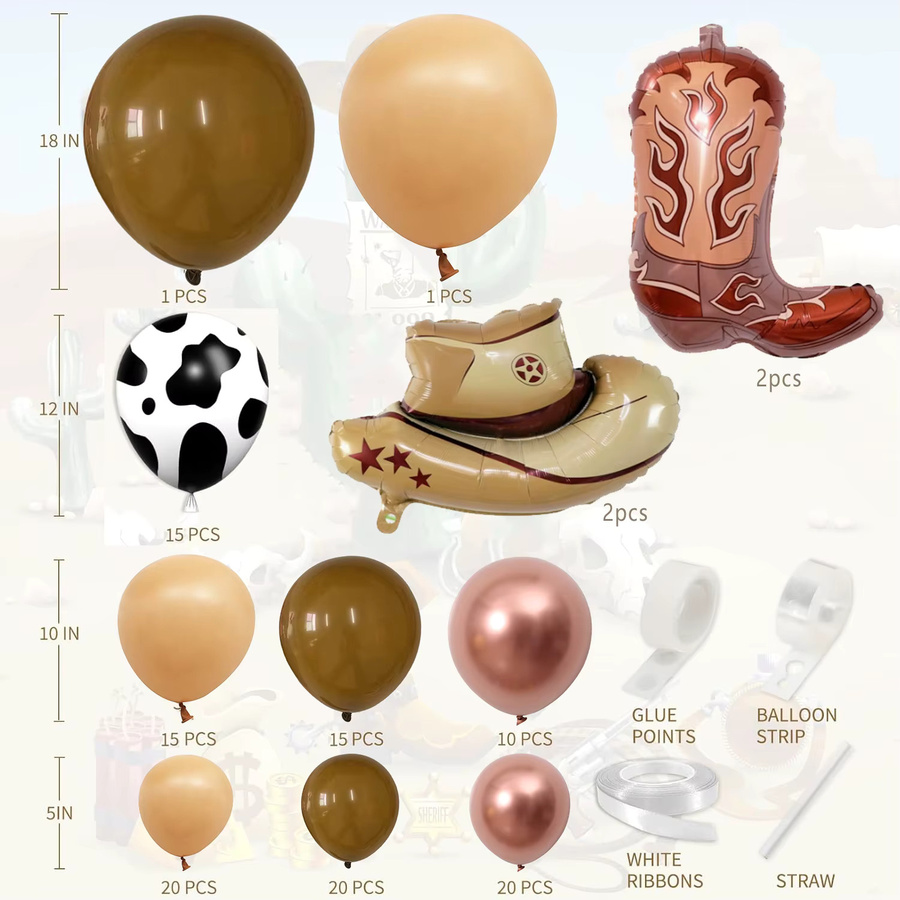 Globos Home Deco 124-teiliges Western-Cowboy-Ballonbogen-Set mit Kuh-Aufdruck in Mehrfarbig für Bauernhof-Babyparty und Rodeo-Geburtstagdeko - Bild 5