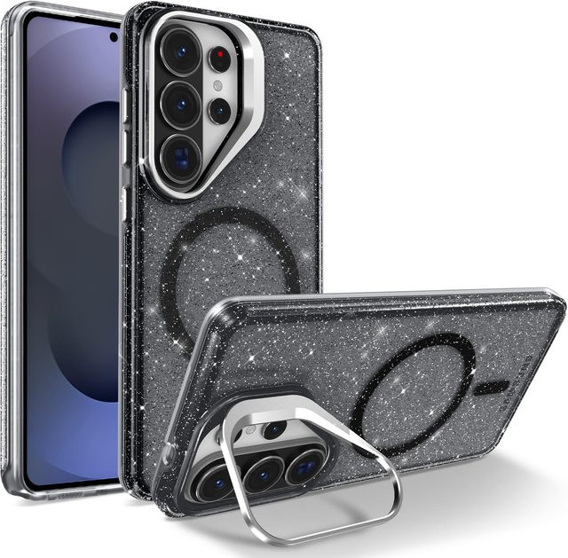 Magnetischer Metall-Objektivständer in Transparent/Silber für Samsung Galaxy S26 S25 S24 S23 S22 Ultra Plus S25FE mit Glitzer-Effekt - Bild 1