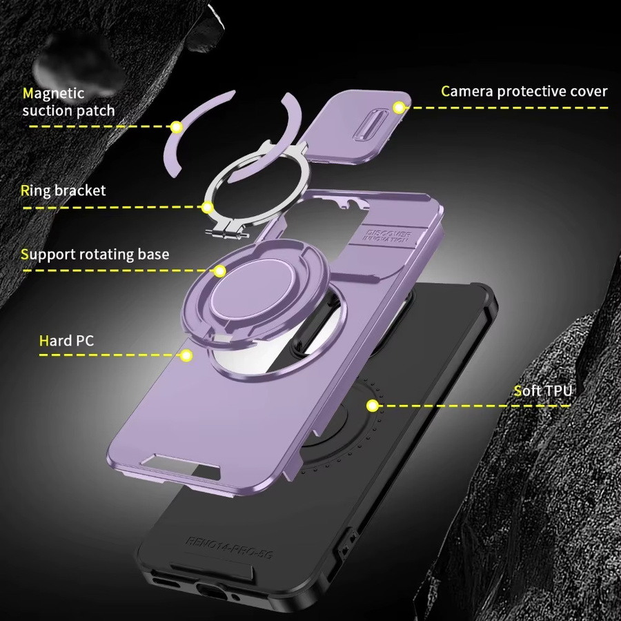 Robuste magnetische Schutzhülle für OPPO Reno 15 14 13 Pro 15F 14F 13F aus TPU und PC mit 360 Grad Rundumschutz und stoßfester Kamerahalterung in Pink und Purple - Bild 3