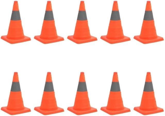 DELUKE Pylone LEA 10er Set aufklappbare Verkehrsleitkegel, Höhe: 42 cm, Orange/Grau/Rot - Bild 1