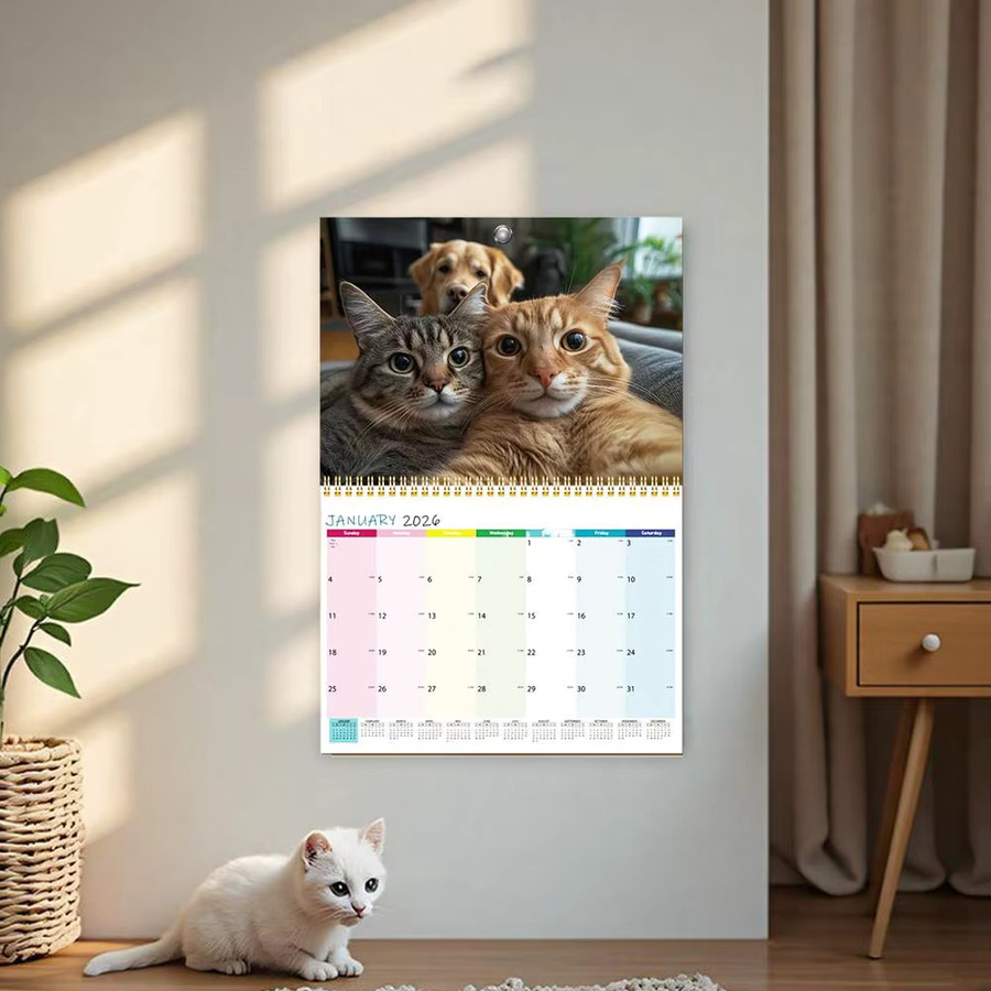 2026 Wandkalender für Katzenliebhaber mit lustigen Kätzchen Motiven, monatlicher Kalender aus Papier in Mehrfarbig - Bild 4