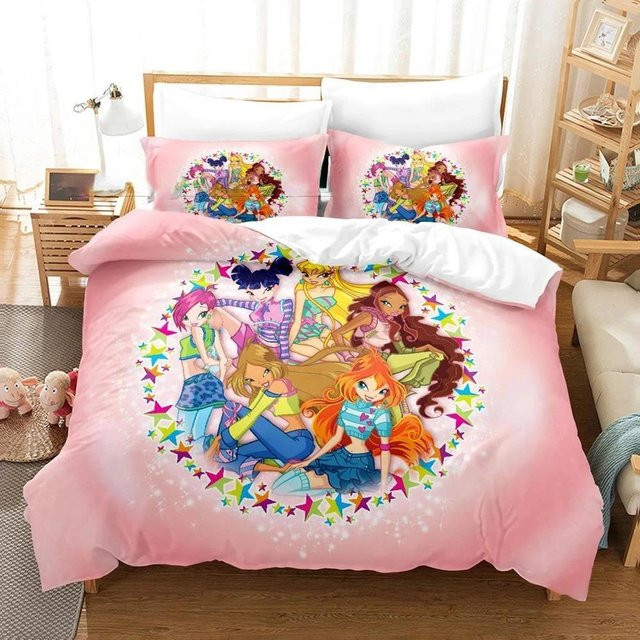 Winx Bettwäsche-Set mit 3D-Anime-Print in Pink, bestehend aus Bettbezug und Kissenbezug, B/H: 140 x 210 cm - Bild 1
