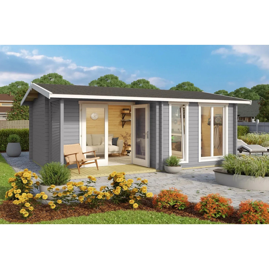 Lasita Gartenhaus Brighton 44 aus Fichtenholz mit Satteldach in Lichtgrau, B/T/H: 520 x 370 x 251 cm - Bild 2