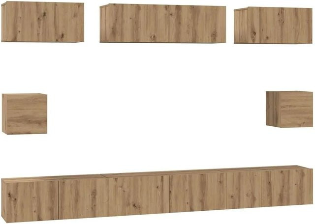 vidaXL TV-Schrankset Wandmontiert 8-teilig in Artisan-Eiche, Modernes Wohnzimmer-Schrankset aus Holzwerkstoff, Braun - Bild 1