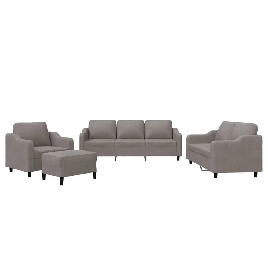 vidaXL 4-teilige Sofagarnitur mit Kissen in Taupe aus Stoff bestehend aus 3-Sitzer-Sofa, 2-Sitzer-Sofa, Sessel und Fußhocker - Bild 2