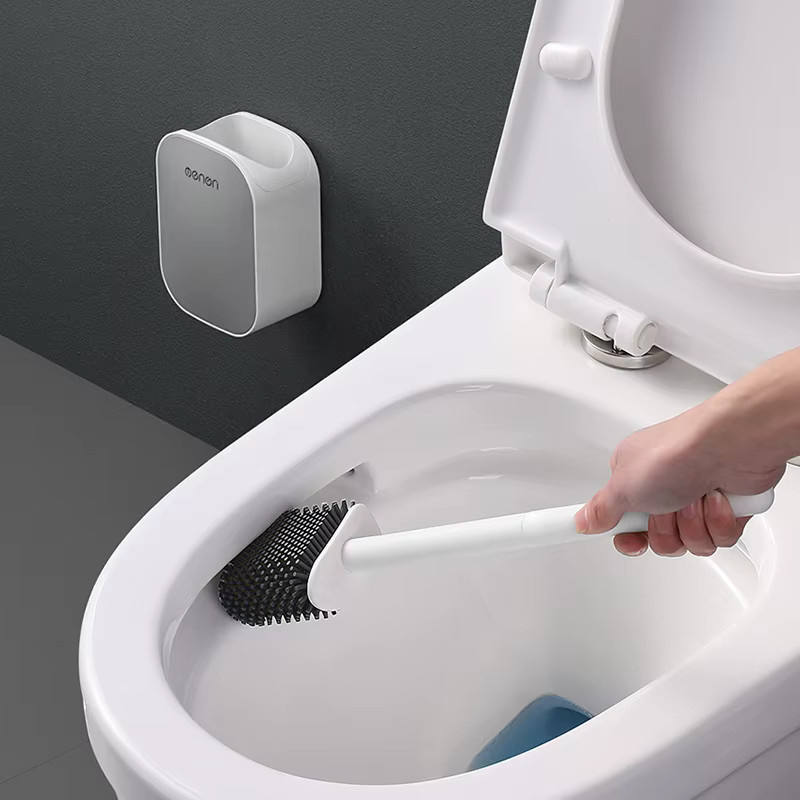 MENGNI Toilettenbürsten-Set aus Silikon mit langem Griff für die Tiefenreinigung, erhältlich in Schwarz oder Weiß - Bild 3