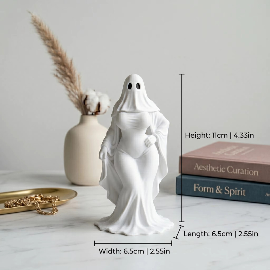 J BIRD Geistermädchen-Ornament aus Keramik in Weiß, gotische Sammlerfigur für Halloween und Schreibtischdekoration - Bild 2
