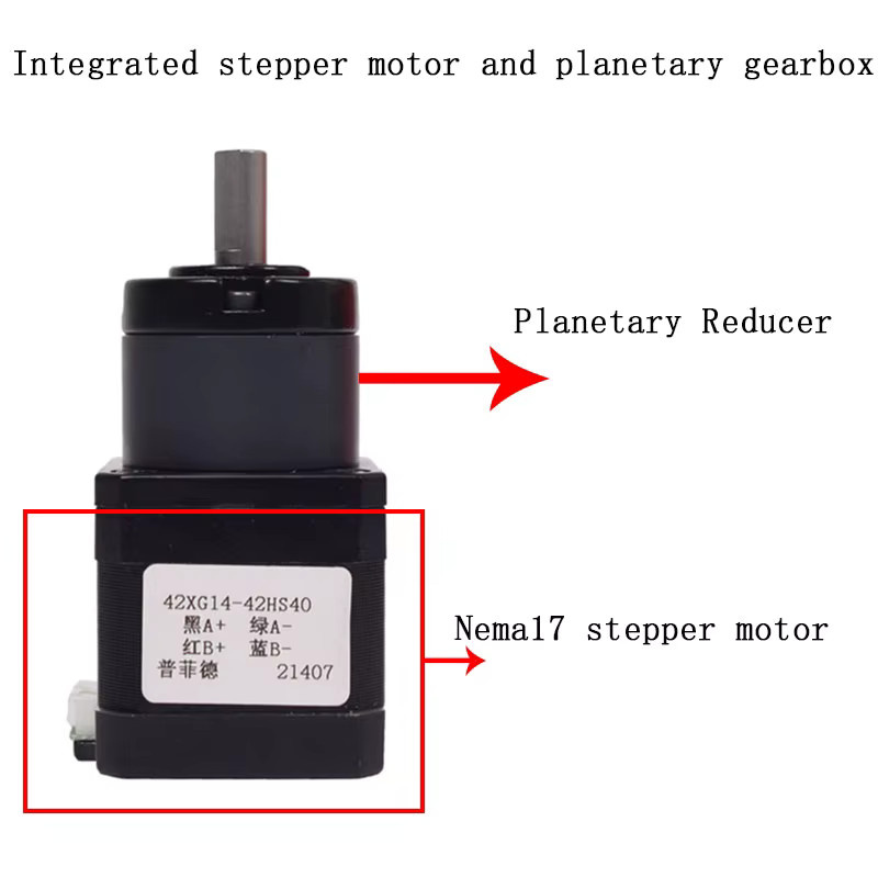Nema17 Schrittmotor mit integriertem Planetengetriebe 42BYG mit Untersetzungsverhältnissen von 3,71:1 bis 139:1 - Bild 3